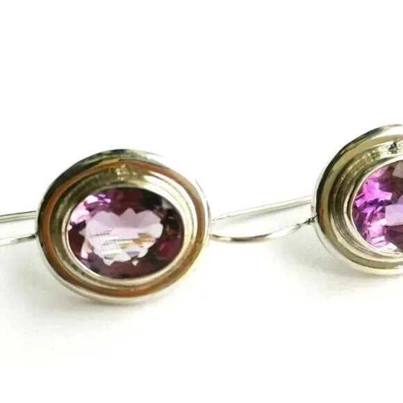 Nwt Sterling Silver oval cut  amethyst drop earrings - Picture 5 of 8